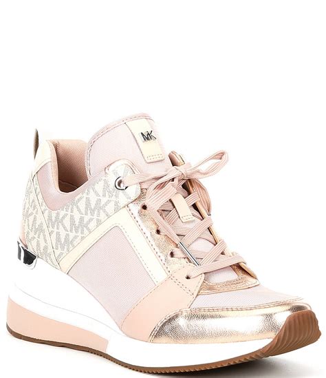 michael michael kors women's billie mixed media lace up sneakers|michael kors rose gold trainers.